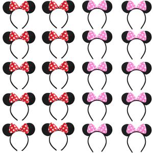 20 PCS Mouse Ears Headbands for Birthday Party Theme Park Costume Play Celebration for Boys and Girls (3color) (Pink and Red)