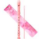 Soprano Recorder Instrument for Kids Beginners Student German Fingering C Key Recorder Instrument 3 Piece with Cleaning Rod and Bag Fingering Chart (Bright pink)