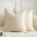 MANDIOO Pack of 2 Decorative Throw Pillow Covers Accent Solid Woven Textured Cushion Covers Pillow Cases Bedroom Living Room Sofa Home 18 x 18 Inch Beige