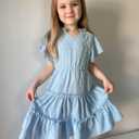 Arshiner Girls Dresses Summer Ruffle Sleeve Swiss Dot V Neck Twirl Birthday Party Midi Dress with Pockets (6, Light Blue)