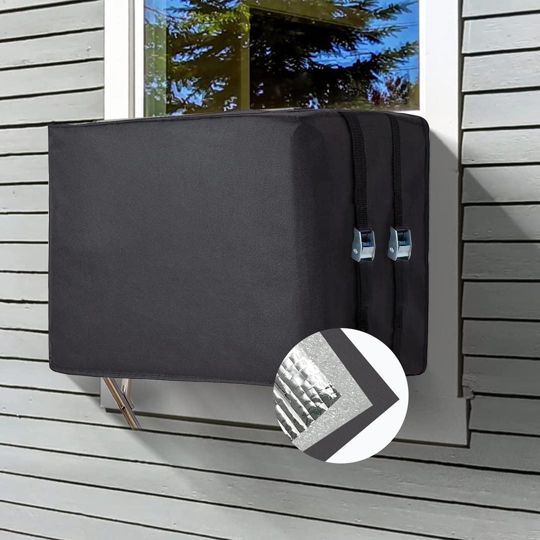 Window Air Conditioner Insulation Cover, Outdoor Dust-Proof and Waterproof, 3 Layers, 21.1"L  15"H  16"D for Outside Unit - Black