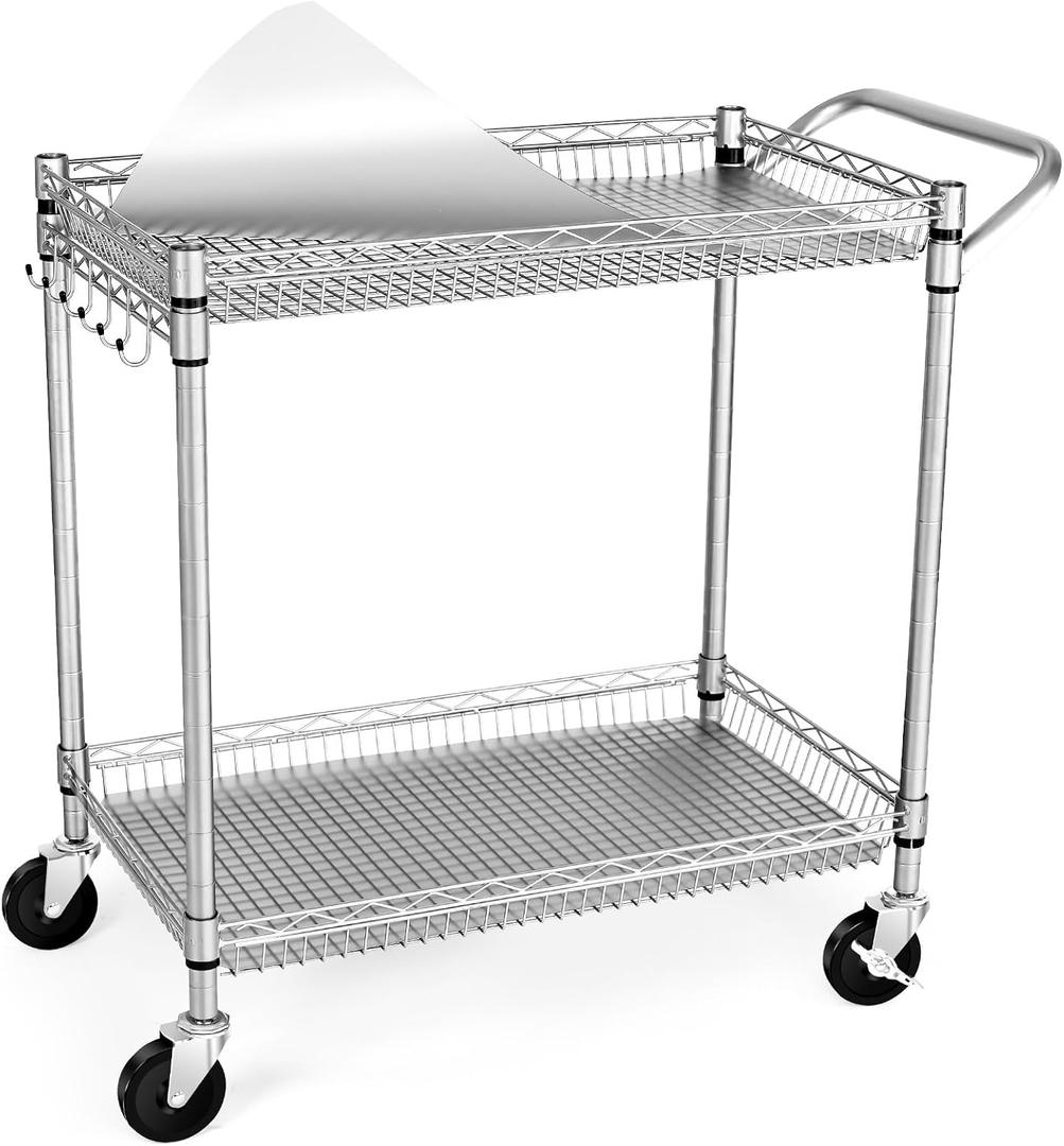 WDT Heavy Duty 2 Tier Rolling Cart, NSF Listed, 660Lbs Capacity, Commercial Grade Metal, 35.63"x18.1"x33.93"