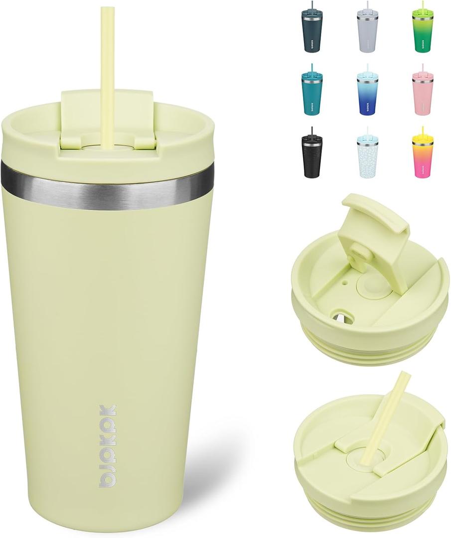 BJPKPK 18oz Insulated Tumbler With lid And Straw Stainless Steel Tumblers Travel Coffee Mug Reusable Thermal Cup, Macaron Green