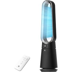 ULTTY Bladeless Fan for Bedroom, 20 Speeds & 3 Modes, Standing Fan with Remote, 8H Timer, 38" Quiet Tower Fan, 120 Oscillation, Powerful 25ft/s Airflow Cooling Fan for Home Office, CR062 Black, Large