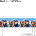 43Pcs For One Piece Birthday Party Supplies: 1 Banner, 1 Tablecloth, 1 Backdrop, 1 Cake Topper, 24 Cupcake Toppers, 15 Balloons, 2 Aluminum Balloons for Kids Boys Theme Party Decorations