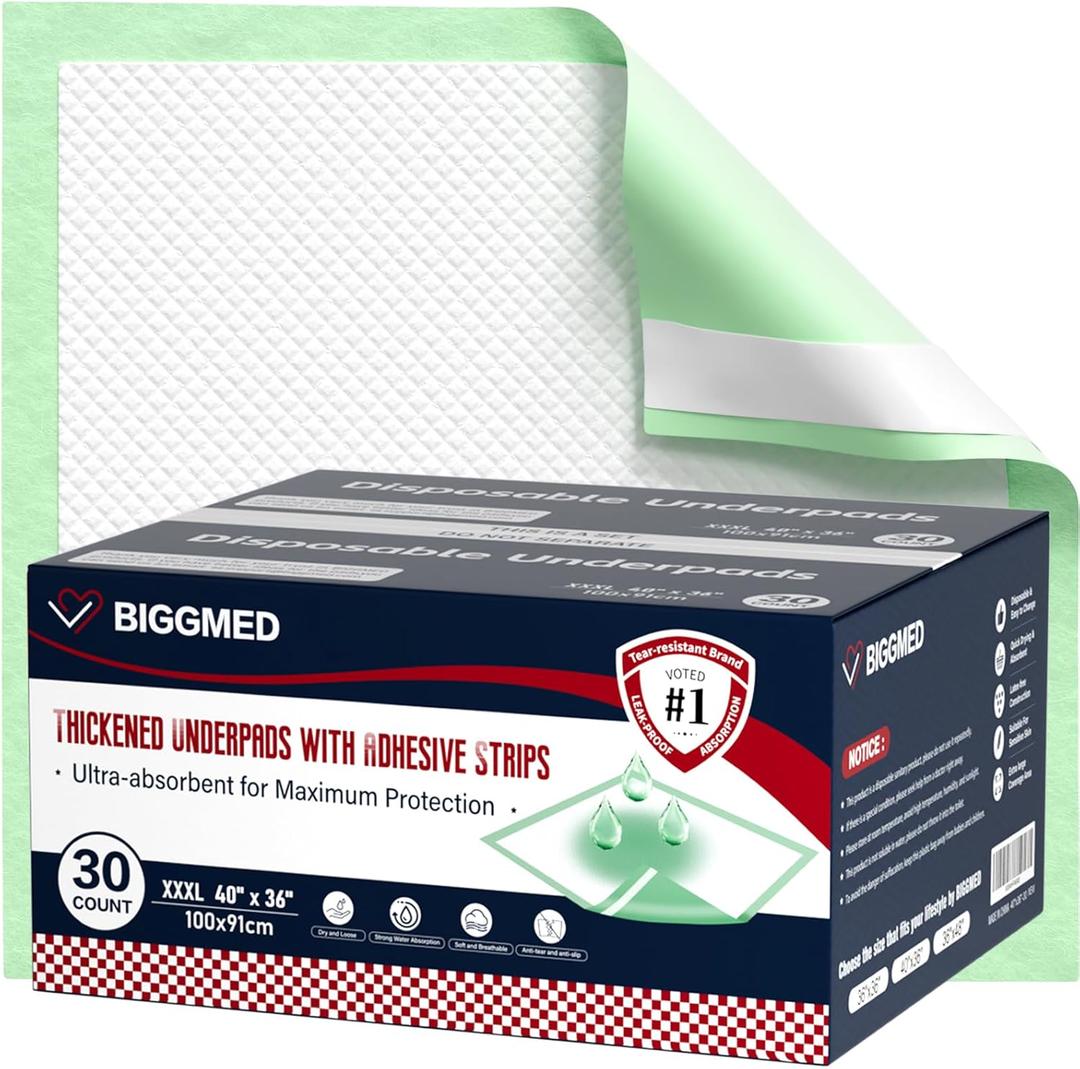 Extra Large Bed Pads with Adhesive Strips 40'' X 36'' Disposable Underpads for Incontinence (30 Pads) Ultra-Absorbent & Leak-Proof Chucks Pads for Adults, Elderly and Kids
