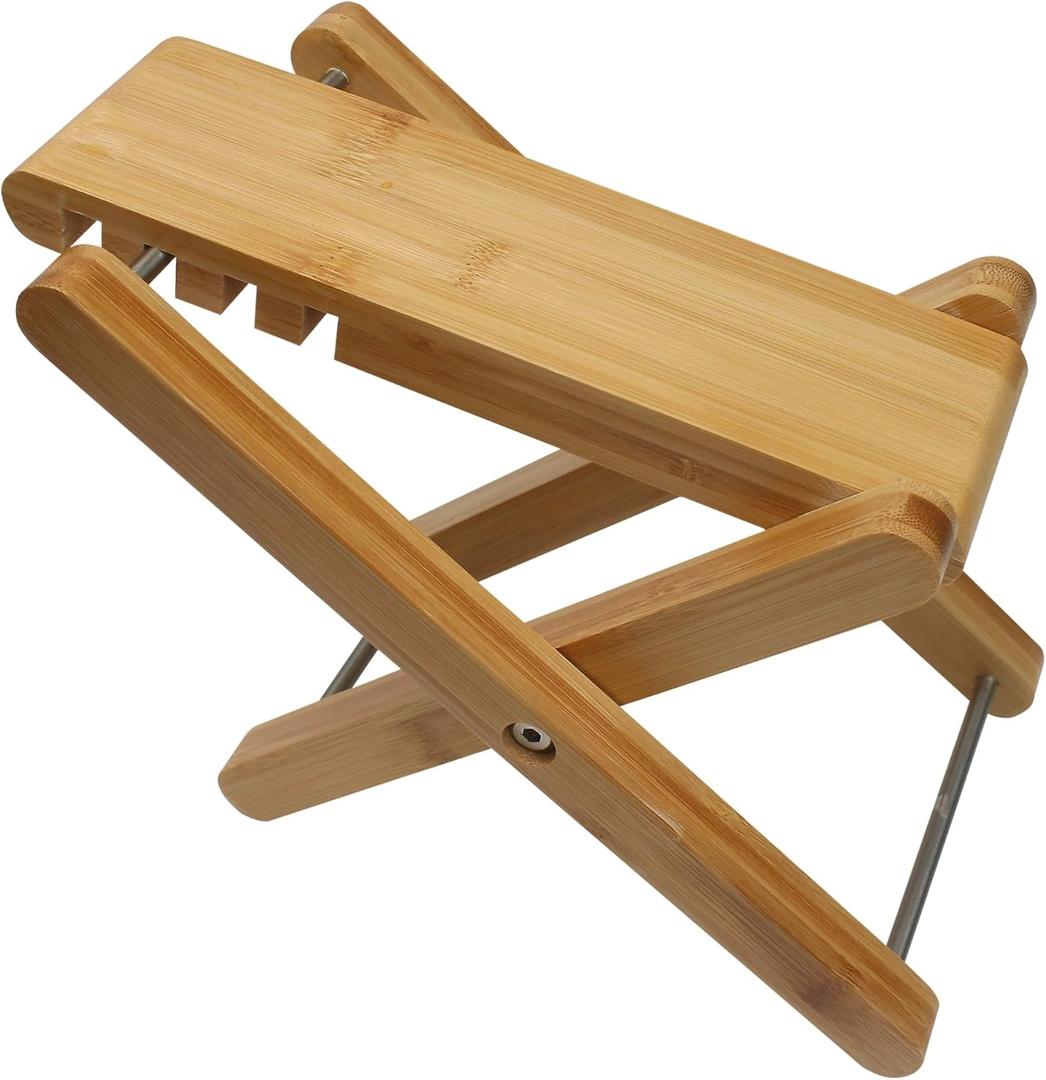 Guitar Foot Stool Wood, Wooden Footrest, Folding Leg Classical Footstool, 4 Adjustable Height Level & Non-Slip Surface, Portable Foldable Bamboo Pedal, Accessory Acoustic Part for Playing Music