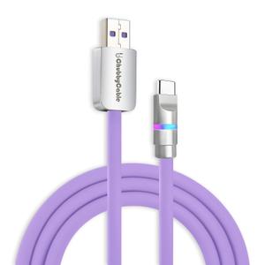 chubbycable Neon Chubby - Fast Charge Cable with Smart Light RGB Color Gradual Light Up 100W Charging Cord LED USB C Cable Compatible with iPhone 17-15 Series, Light Purple, USB-A to Type-C, 4.9 FT