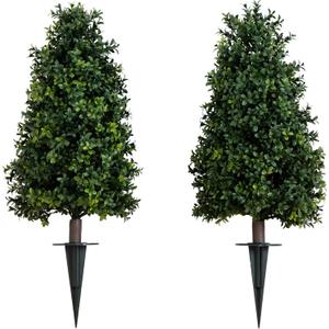 Nearly Natural 2.5ft. UV Resistant Artificial Boxwood Plant with Integrated Ground Stake (Indoor/Outdoor) - Set of 2