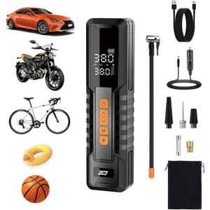 YIMWMIY Tire Inflator Portable Air Compressor Emergency Flat Tire Rescue & Pressure Maintenance Tool, Cordless Pump with 150PSI, LCD Screen, Auto Shut-Off for Car, Motorcycle, Bicycle, Balls