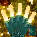 2 x YOUNGAR Green Wire Christmas Lights,50LED Battery/USB Operated String Light,Twinkle Lights with Timer Memory Waterproof Outdoor with 8 Modes for Tree, Yard, Garden, Patio Decor (Warm white battery)