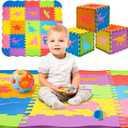 TOYVELT Foam Puzzle Floor Mat for Kids 48x48-25 Interlocking Play Mat Tiles with Colors, Shapes, Alphabet, ABC, Numbers - Educational Large Puzzle Foam Floor Tiles for Crawling - Dinosaurs (1 Pack)