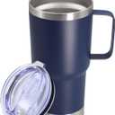 20 oz Tumbler with Handle and Lid, Stainless Steel Tumbler Insulated Travel Coffee Mug, Spill Proof Double Wall Vacuum Tumbler Cup Keep Drink Hot & Cold, Navy, 1 Pack