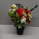 Artificial Flower in Black Glass vase, Red Roses,Carnations, Orchids, Artificial Roses in vase,11 x 11 x 16 inches (BGV-Red)
