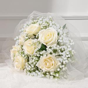 Dolicer 24 Pcs Babys Breath Artificial Flowers Rose Bouquet, White Rose Baby Breath Flowers Artificial Bulk, Real Touch Fake Babys Breath Gypsophila Bouquet for Wedding Party Arrangements Home Decor