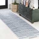 JONATHAN Y Offset Stripe Indoor Outdoor Runner Rug 2X8 Ivory/Blue, Sukie Modern for Backyard, Patio, Porch, Easy-Cleaning, High Traffic, Pet-Friendly, Non-Shedding (SMB133C-28)