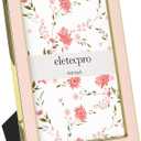 eletecpro 4x6 Enamel Picture Frame with Real Glass Cover, 1 Pack Pink Photo Frame with Gold Metal Edge, Horizontal and Vertical Display Pictures 4x6 for Tabletop, Bookshelf, Wall Decor