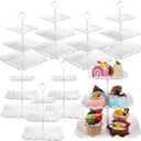 Chunful 8 Pack 3 Tier Cupcake Stand Bulk Square Tiered Dessert Stand Holder Wave Edge Thick Plastic Serving Tray Dessert Table Display Set Tea Cake Holder for Wedding Birthday Party (White)