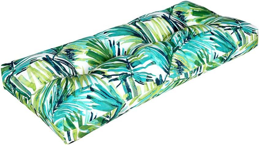Magpie Fabrics Indoor Outdoor Bench Cushion 45"x18", Non-Slip Tufted Long Seat Pads, Patio Loveseat Cushion for Window, Garden, Swing, Settee - Green Palm Leaves (45 x 18 x 5 In, A Green Palm Leaves)