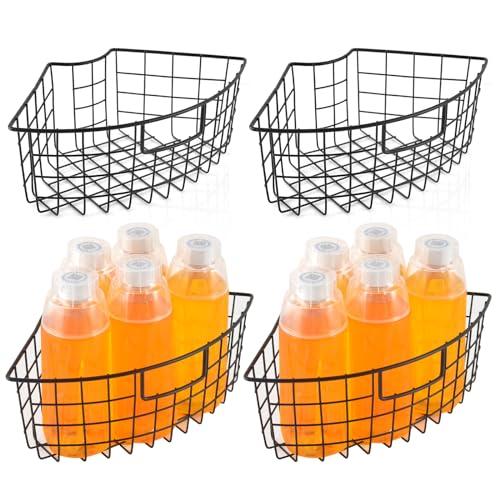4 Pack Lazy Susan Basket Lazy Susan Organizer Bins for 18"/20" Diameter Turntable 1/4 Wedge Corner Cabinet Organizer Kitchen Organization Metal Lazy Susan with Handle for Cabinet 9 x 6.2 x4 Inch