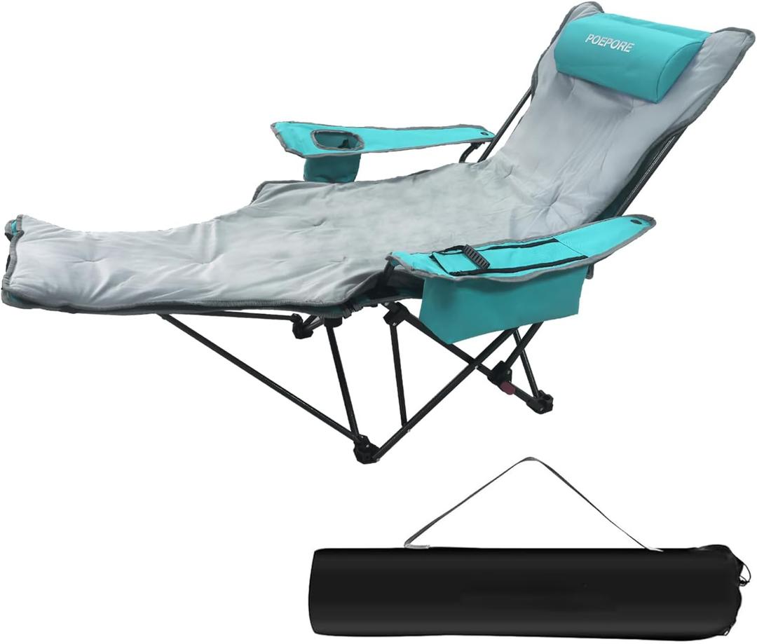 Reclining Camping Chair 4 Position with Foot Rest Comfortable for Adults 265Ibs Folding Lounger Mesh Beach Chair with Cooler Bag,Cotton Cushion and Cup Holder for Outdoor Patio