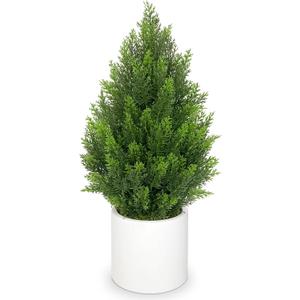 Briful 27 Artificial Cedar Topiary Tree in White Planter  Realistic Faux Evergreen Floor Plant with Layered Leaves, Decorative Indoor Outdoor Potted Shrub for Home, Office, Patio, Porch (2ft 3in)