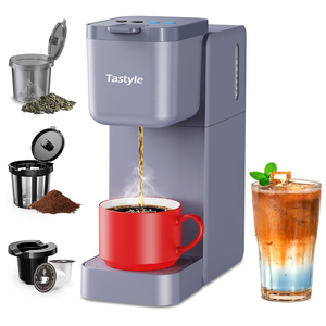 Tastyle Single Serve Coffee Maker for K Cup, Ground and Tea, Hot and Iced Coffee Machines with Bold Setting, 6 to 16 Oz Brew Sizes, Compact for Small Spaces, Gray (2.0 Version)