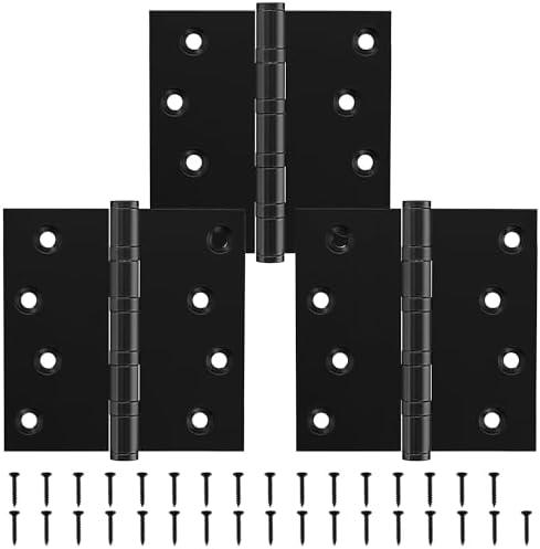 KOLET Ball Bearing Door Hinges, 4 x 4 Inches Door Hinges, Square Corner Heavy Duty Hinges, Commercial Grade Stainless Steel, Smooth and Non Removable Pin, Matte Black, 5 Pack