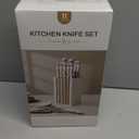 CAROTE 11 Pieces Knife Set with Block for kitchen, Stainless Steel Razor-Sharp Blade, Triple Riveted Ergonomic Handle, Wooden Magnetic Block, Essential Knife Block Set, Beige (White-WS)