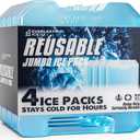 Everlasting Ice RX Large Reusable Ice Packs for Cooler with Handle (4 Pack) Long Lasting Coolness, BPA Free, Freezer Packs for Extended Cooling | Cooler Ice Packs for Camping, Fishing, Hiking, Beach, Jumbo XL