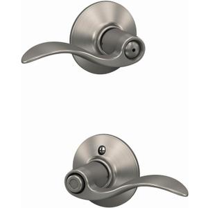 Schlage F40 ACC 619 Accent Door Lever, Bed & Bath Privacy Lock, Satin Nickel