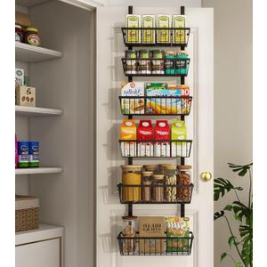 Mefirt 12 Inch Wide Narrow Over The Door Pantry Organizer, Pantry Organization and Storage, Black Metal Hanging Deep Basket Wall Spice Rack Seasoning Shelves, Home & Kitchen Essentials, Apartment