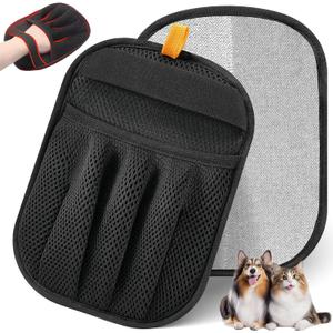 Pet Hair Removal Glove for Cats & Dogs, Upgraded Five-Finger Electrostatic Pet Hair Glove, Reusable Magic Brush Pet Hair Remover Tool for Laundry, Couch, Carpet, Car Seat (Black)