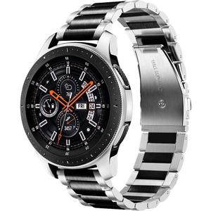 V-MORO Strap Compatible with Galaxy Watch 46mm(2019) Bands/Gear S3/Gear S3 Classic/Galaxy Watch 3 45mm Band Men Solid Stainless Steel Replacement Silver/Black(Not for galaxy watch 4 classic 46mm)