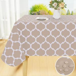 Smiry Rectangle Table Cloth, Waterproof Vinyl Tablecloth with Flannel Backing for Rectangle Tables, Wipeable Spillproof Plastic Tablecloths for Dining, Camping, Indoor and Outdoor 60"x84", Khaki