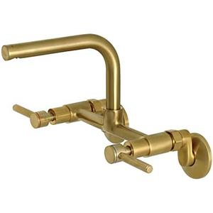 Kingston Brass Concord 8-Inch Adjustable Center Wall Mount Kitchen Faucet, Brushed Brass