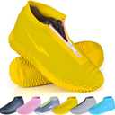 Shoe Covers Waterproof Reusable Foldable Not-Slip Rain Shoe Covers with Zipper,Shoe Protectors Overshoes Rain Galoshes for Kids Men and Women (S (Kids 3-5 Year), Yellow)