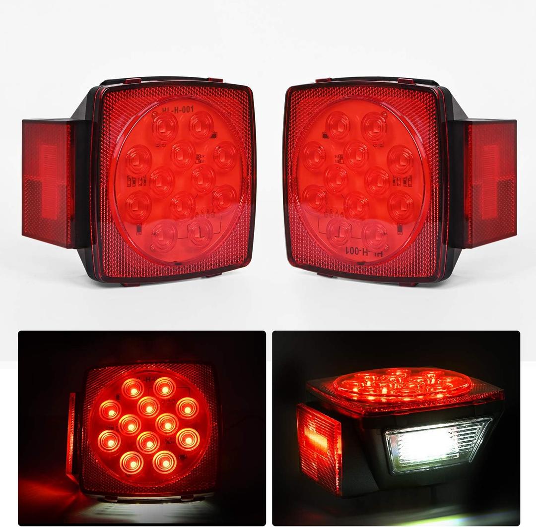 Nilight 2PCS Square LED Trailer Light Low Profile Submersible IP68 Stop Turn Tail Side Marker License Lamp for 12V Utility Boat Camper RV Trucks Marine Snowmobile