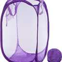 Qtopun Mesh Popup Laundry Hamper Foldable Laundry Basket Portable Dirty Clothes Basket Collapsible Dirty Clothes Hamper for Bedroom, Kids Room, College Dormitory and Travel (Purple)
