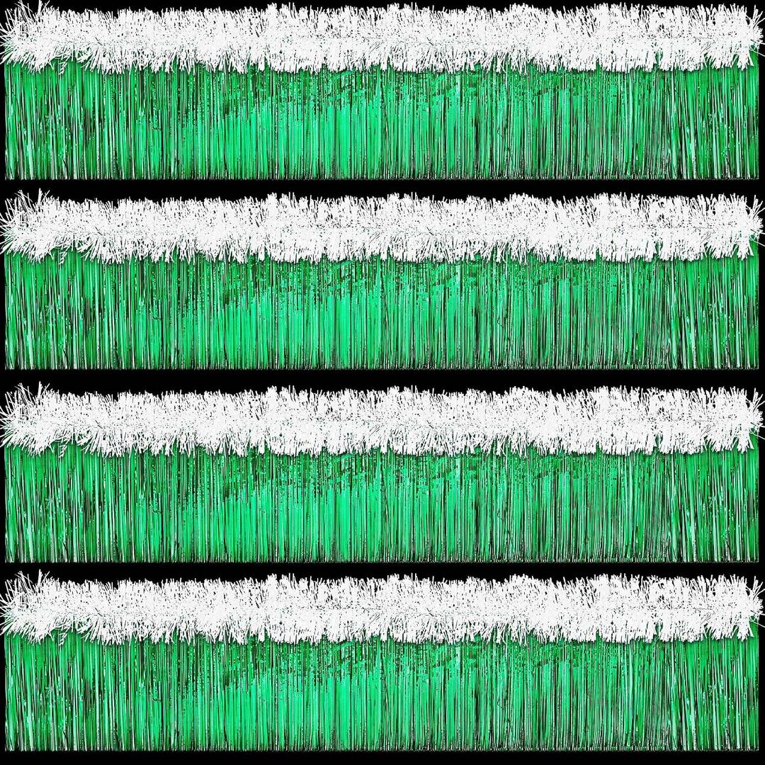 10 Pcs St. Patrick's Day Parade Float Gold Green Decoration with Foil Fringe Garland Set of 4 and Metallic Twist Garland Set of 6 Shiny Metallic Tassel Banner Ideal for Parade, Green and White