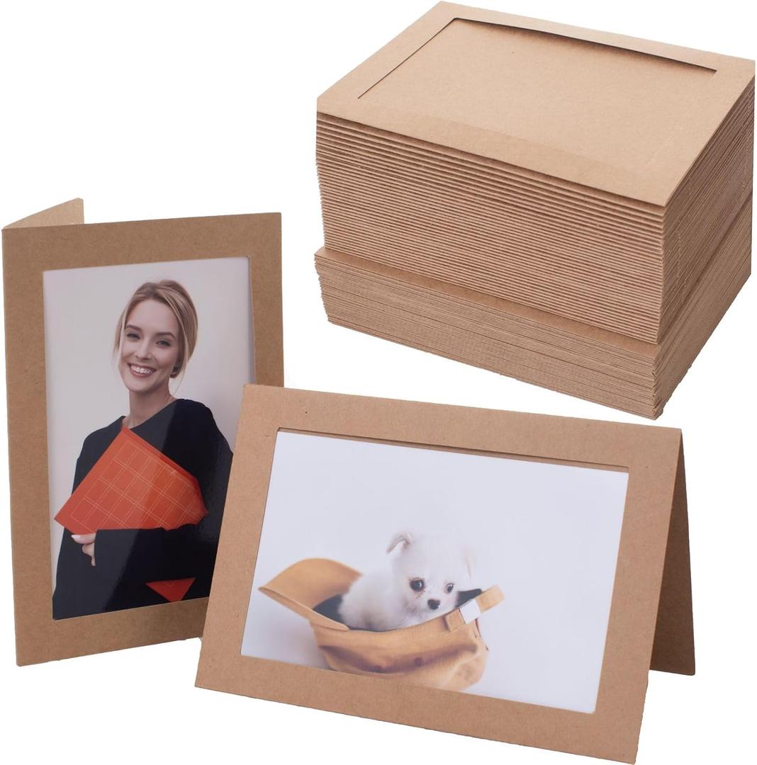 50 Count Photo Frame Cards with Envelopes 4x6 Paper Picture Frame Notecards Photo Card Holder and Envelopes Set for Mother's Day Father's Day Graudation Wedding Birthday Classroom DIY - Kraft