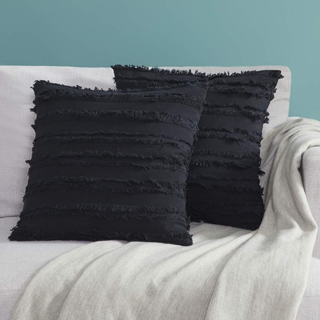 GIGIZAZA Decor Throw Couch Pillow Covers,24"x24" Cotton Black Sofa Pillows,Square Sofa Cushion Covers Linen
