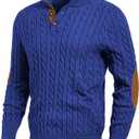 JMIERR Men's Cable Knit Pullover Sweater Casual Long Sleeve Stand Collar Button Knitted Sweaters (X-Large, Dark Blue)