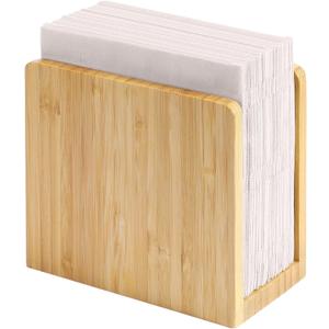 MaxGear Bamboo Napkin Holder for Tables, Wooden Freestanding Tabletop Tissue Dispenser for Kitchen, Dining Room, Party, Outdoor, Holds 5.5x5.5 or Larger Napkins for Home, Restaurant, Hotel, 1 Pack