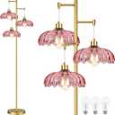 Vintage Floor Lamps for Living Room Bedroom-3 Light Glass Floor Lamp with Three Led Bulb, Tall Flower Floor Lamp Gold Mid Century Modern Standing Lamp Tree Floor Lamps for Living Room Bedroom Corner