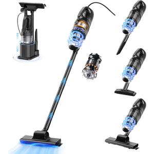Corded Stick Vacuum Cleaner, 20Kpa Powerful Suction Stick Vacuum with 23Ft Cord, 6 in 1 Lightweight Vacuum Cleaner for Hard Floor Pet Hair, Black