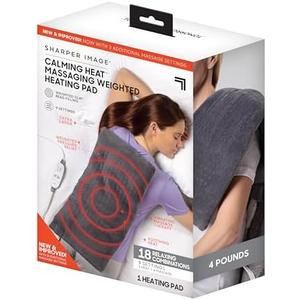 Calming Heat Massaging Weighted Heating Pad by Sharper Image- Weighted Electric Heating Pad with Massaging Vibrations, 9 Settings- 3 Heat, 6 Massage- 18 Relaxing Combinations, 12” x 24”, 4 lbs