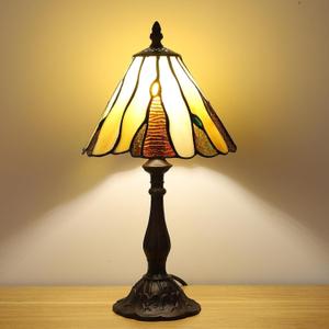 Tiffany Style Table Lamp for Living Room 3 Color-Temperature Stained Glass Small Table Lamps for Bedroom 8.5X8.5X15 Inch Bedside Nightstand Lamp Home Office Farmhouse Desk Lamp W/LED Bulb