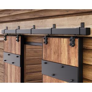 Easelife 12FT Exterior Sliding Barn Door Hardware Kit, Box Rail Track, 450lb Capacity, Black Weather-Resistant Steel, Wall Mount System for Outdoor Use, Fit Double 36in Door