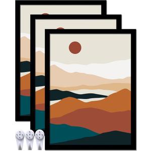 Black 18x24 Picture Frame Set of 3, High Transparent Frame for 18 By 24 Photo Collage Canvas Poster Size Wall Mount and Tabletop Horizontally Vertically (Black, 18 x 24 inches)